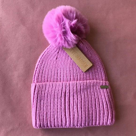 Steve Madden Accessories - Steve Madden Women Winter  Hat Beanie Faux Fur PomPom Pink